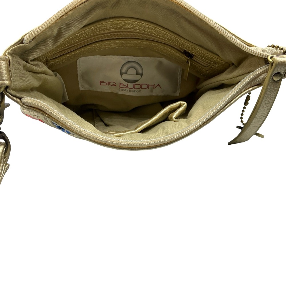 Big Buddha Woven Chevron Wristlet Crossbody Bag Gold Multi Zig Zag Small Bag - Picture 6 of 7